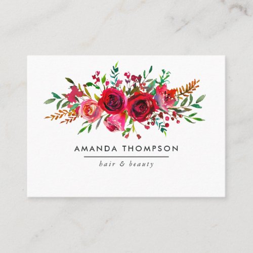Burgundy Red and Pink Floral Business Card