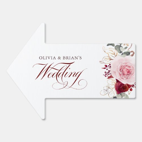 Burgundy Red and Pink Floral Fall Wedding Sign