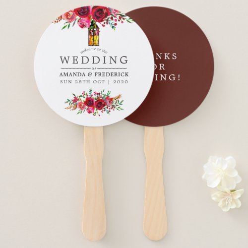 Burgundy Red and Pink Floral Wedding Favor Hand Fan
