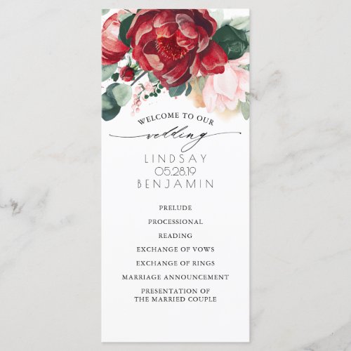 Burgundy Red and Pink Floral Wedding Programs