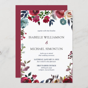 Burgundy Red and Pink Rose Floral Wedding Invitation