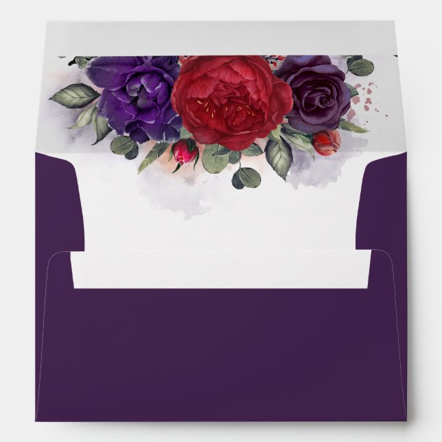 Burgundy Red and Plum Purple Modern Wedding Envelope (Back (Bottom))