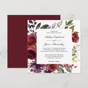 Burgundy Red and Purple Floral Romantic Wedding Invitation
