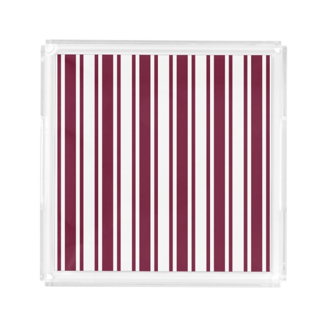 Burgundy red and white candy stripes acrylic tray (Front)