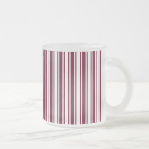 Burgundy red and white candy stripes frosted glass coffee mug