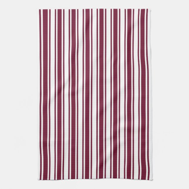 Burgundy red and white candy stripes kitchen towel (Vertical)