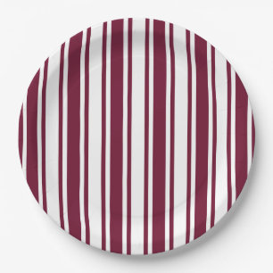 Burgundy red and white candy stripes paper plates