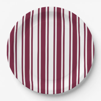 Burgundy red and white candy stripes paper plates