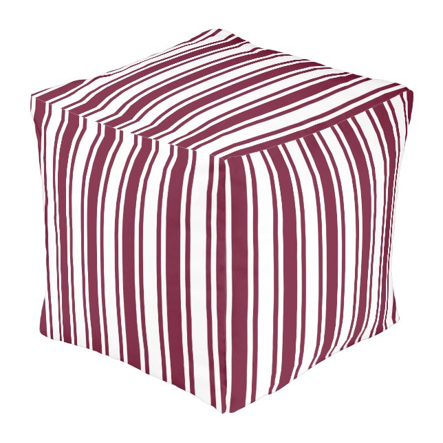 Burgundy red and white candy stripes pouf (Angled Front)