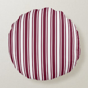 Burgundy red and white candy stripes round pillow