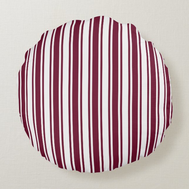 Burgundy red and white candy stripes round pillow (Back)