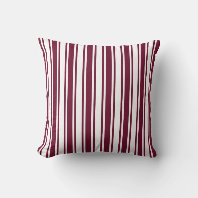 Burgundy red and white candy stripes throw pillow (Front)