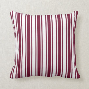 Burgundy red and white candy stripes throw pillow