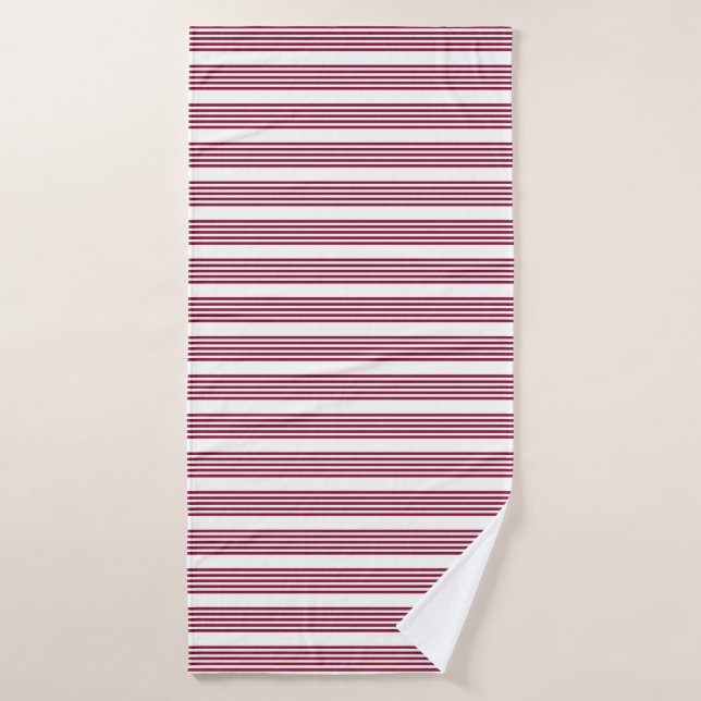 Burgundy red and white five stripe pattern bath towel (Bath Towel)