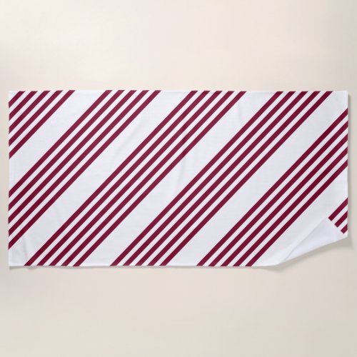 Burgundy red and white five stripe pattern beach towel