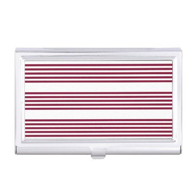 Burgundy red and white five stripe pattern business card case (Front)
