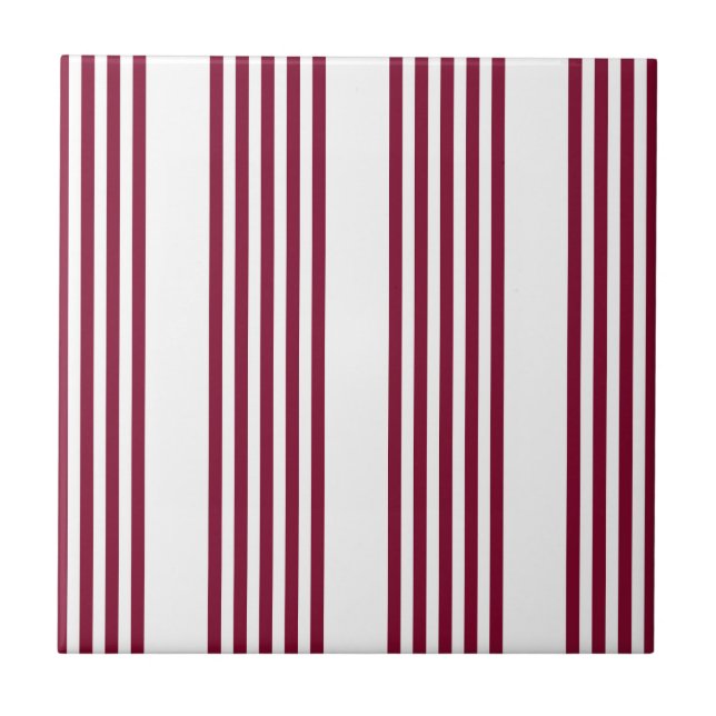 Burgundy red and white five stripe pattern ceramic tile (Front)