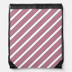 Burgundy red and white five stripe pattern drawstring bag