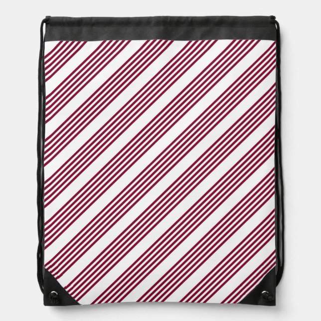 Burgundy red and white five stripe pattern drawstring bag (Front)