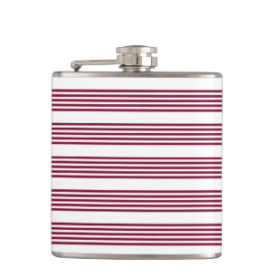 Burgundy red and white five stripe pattern flask