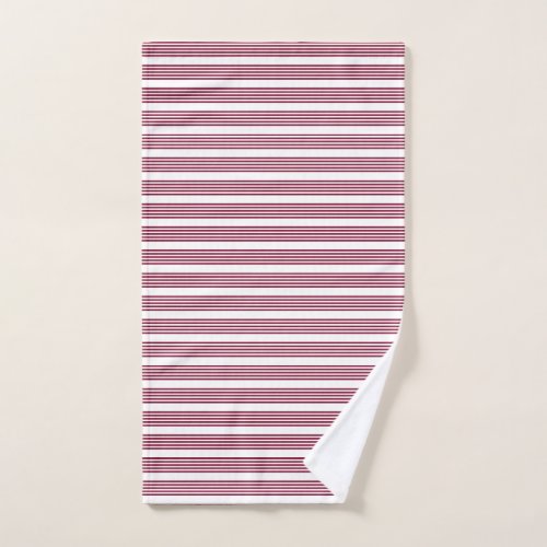 Burgundy red and white five stripe pattern hand towel 