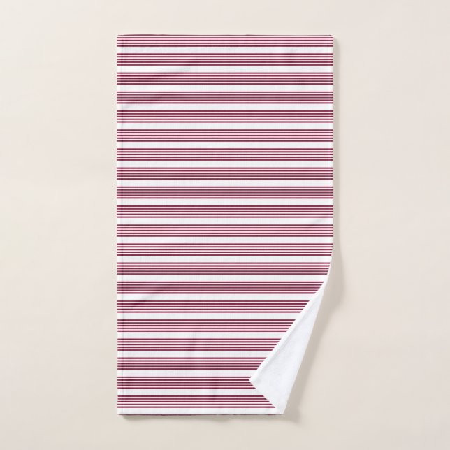 Burgundy red and white five stripe pattern hand towel  (Hand Towel)