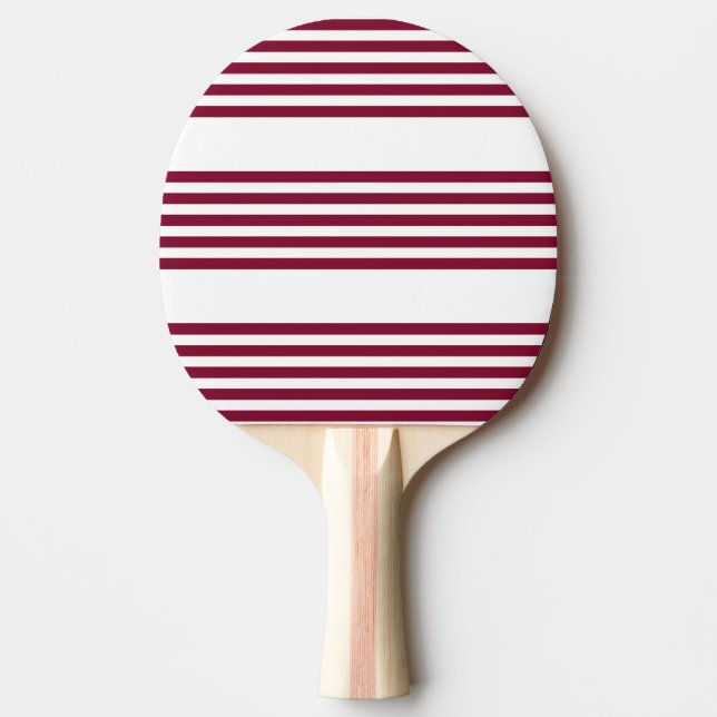 Burgundy red and white five stripe pattern ping pong paddle (Front)