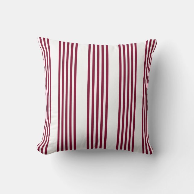 Burgundy red and white five stripe pattern throw pillow (Front)