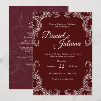 Burgundy Red and White Floral | Elegant Wedding Invitation
