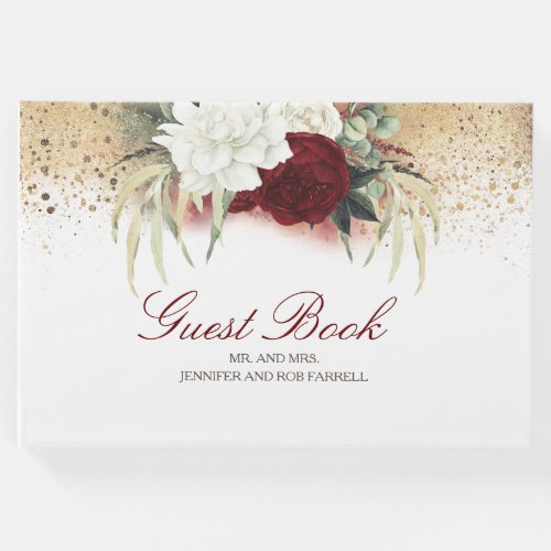 Burgundy Red and White Floral Wedding Guest Book