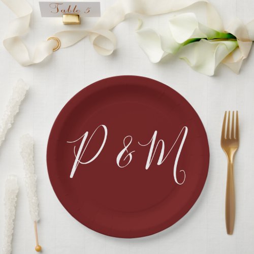 Burgundy Red and White Minimalist Wedding  Paper Plates