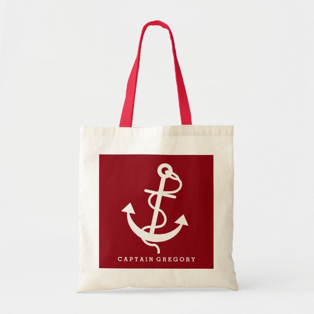 Burgundy Red And White Nautical Anchor 2 Tote Bag (Front)