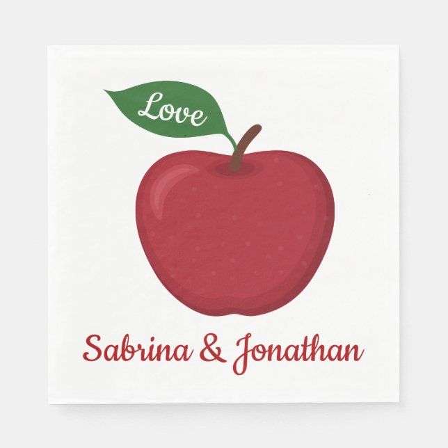 Burgundy Red Apple Love Fall Wedding Party Country Paper Napkins (Front)