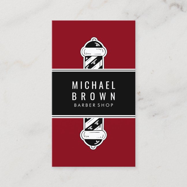 Burgundy Red Barber Pole Men hairstyling Business Card