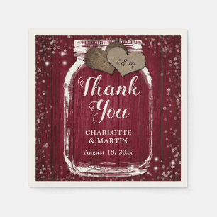 Burgundy Red Barn Wood Mason Jar Thank You Wedding Napkins