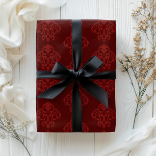 Burgundy Red Baroque Flourish Wrapping Paper