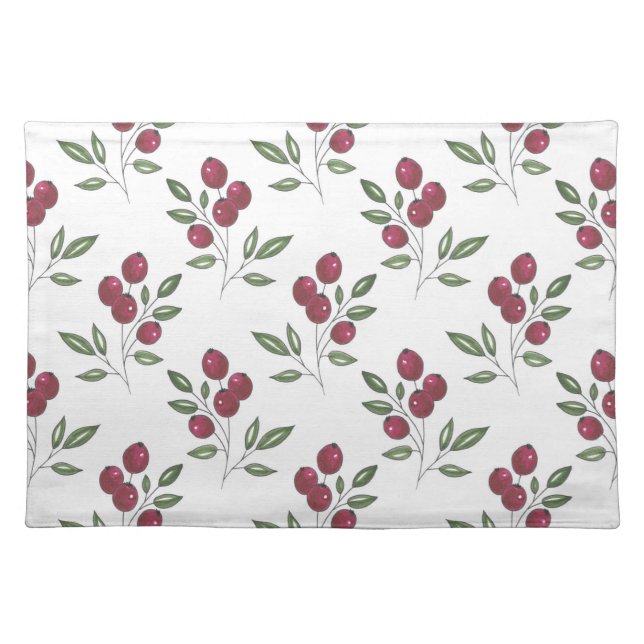 Burgundy Red Berries Pattern Cloth Placemat (Front)