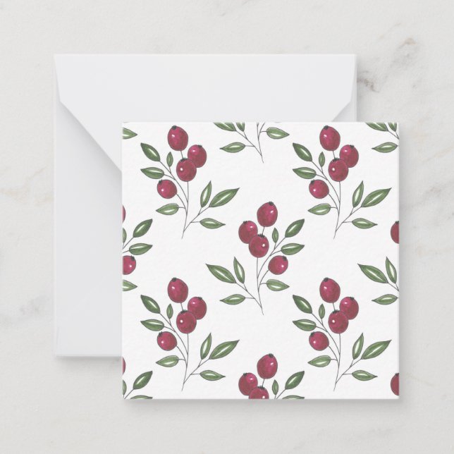 Burgundy Red Berries Pattern Note Card (Front)