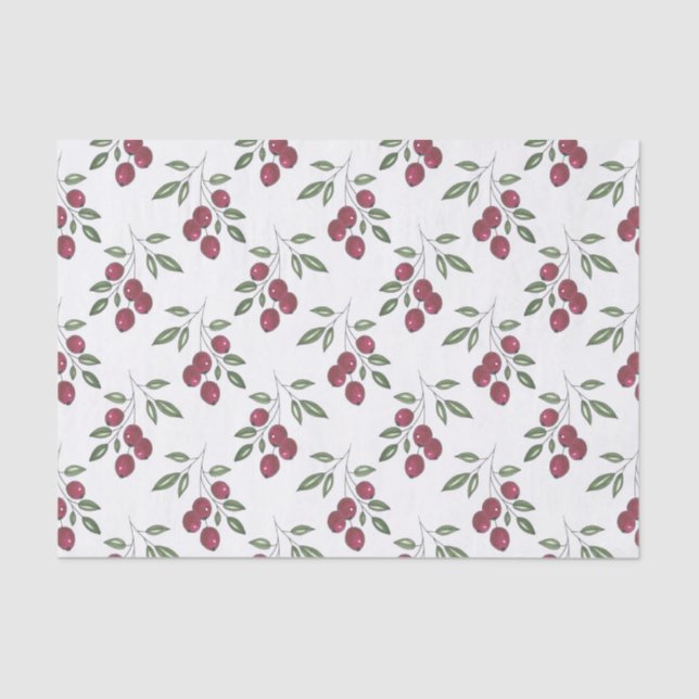 Burgundy Red Berries Pattern Tissue Paper (Front)