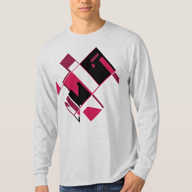 Burgundy Red Black Abstract Geometric MCM Look T-Shirt (Front)
