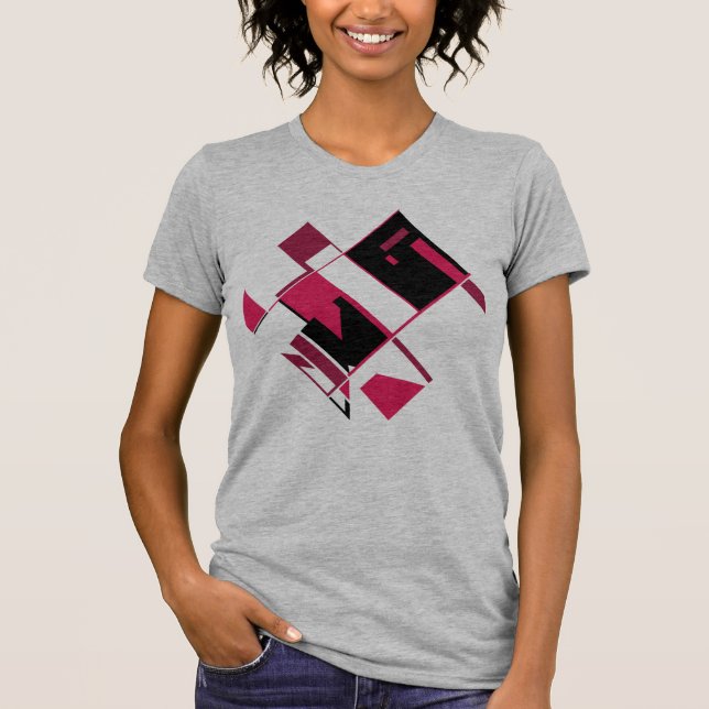 Burgundy Red Black Abstract Geometric MCM Look T-Shirt (Front)