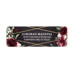 Burgundy Red Black and Gold Floral Elegant Address Label<br><div class="desc">Design features a black chalkboard printed texture for the background with a printed gold colored geometric frame that’s covered in unique elegant greenery that consists of eucalyptus and other leaves/branch elements. Design also features burgundy red rose and peony flowers and other blush pink floral elements for added unique décor.</div>