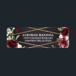Burgundy Red Black and Gold Floral Elegant Address Label<br><div class="desc">Design features a black chalkboard printed texture for the background with a printed gold colored geometric frame that’s covered in unique elegant greenery that consists of eucalyptus and other leaves/branch elements. Design also features burgundy red rose and peony flowers and other blush pink floral elements for added unique décor.</div>