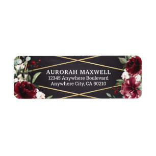 Burgundy Red Black and Gold Floral Elegant Address Label