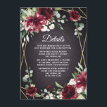 Burgundy Red Black and Gold Floral Elegant Wedding Enclosure Card<br><div class="desc">Design features a black chalkboard printed texture for the background with a printed gold colored geometric frame that’s covered in unique elegant greenery that consists of eucalyptus and other leaves/branch elements. Design also features burgundy red rose and peony flowers and other blush pink floral elements for added unique décor.</div>