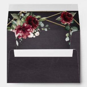 Burgundy Red Black and Gold Floral Elegant Wedding Envelope