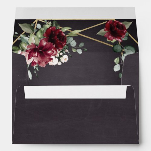 Burgundy Red Black and Gold Floral Elegant Wedding Envelope