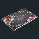 Burgundy Red Black and Gold Floral Elegant Wedding Guest Book<br><div class="desc">Design features a black chalkboard printed texture for the background with a printed gold colored geometric frame that’s covered in unique elegant greenery that consists of eucalyptus and other leaves/branch elements. Design also features burgundy red rose and peony flowers and other blush pink floral elements for added unique décor.</div>