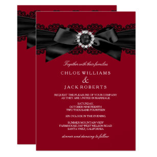 Red Black Wedding Invitations Zazzle Burgundy Red Black Pearl Bow Wedding Invite