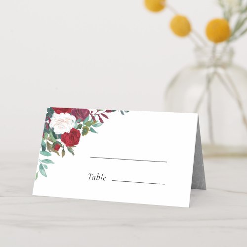 Burgundy Red Blooms Boho Wedding Place Card